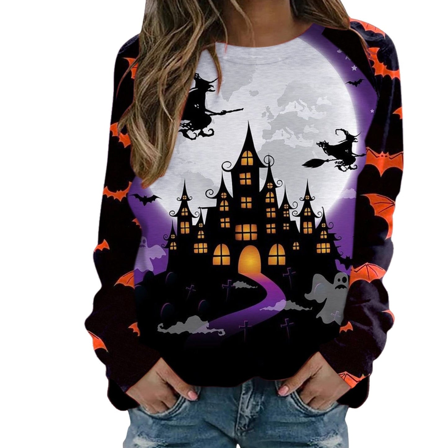 swvws Halloween Hoodies Womens Halloween Pumpkin Skull Long Sleeve Sweatshirt Lightweight Casual Pullover Top Halloween Sweatshirts Moletom Feminino