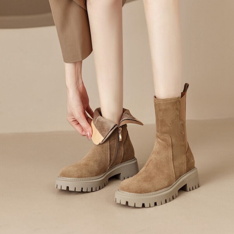 swvws Autumn Shoes    NEW Autumn Shoes Women Chelsea Boots Round Toe Thick Heel Short Boots Cow Suede Boots for Women Winter Platform Shoes for Women