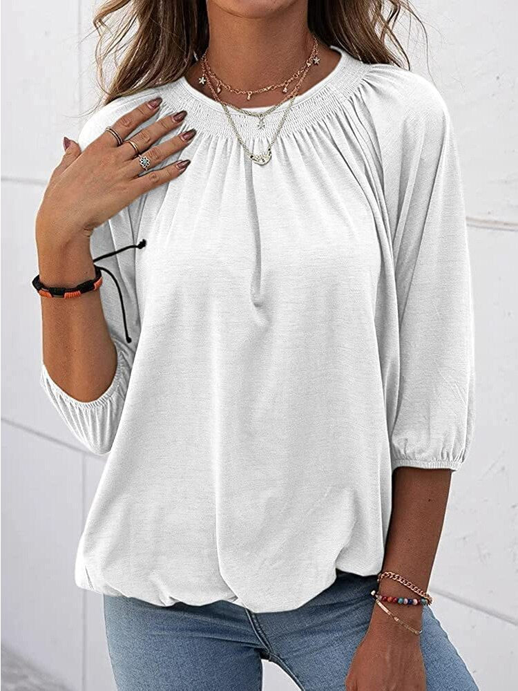 swvws Women Solid T Shirts Summer Loose Half Sleeve Tops Casual Vintage O Neck Tees Female Elegant T-Shirt Streetwear Woman Blouse