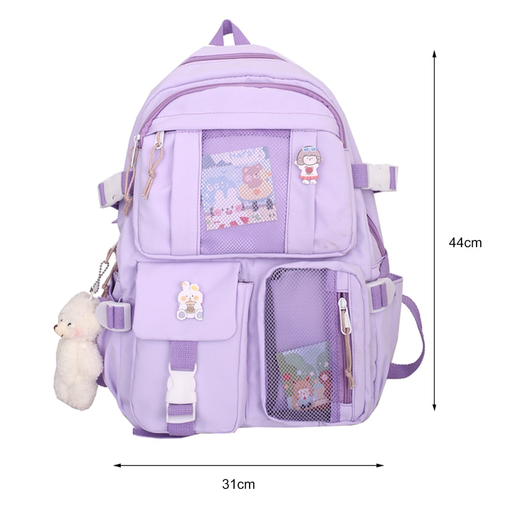 swvws  Girls Aesthetic Backpack Cute School Bags For Student Teens Girls Pockets Kawaii Women Laptop Backpack Harajuku Mochila