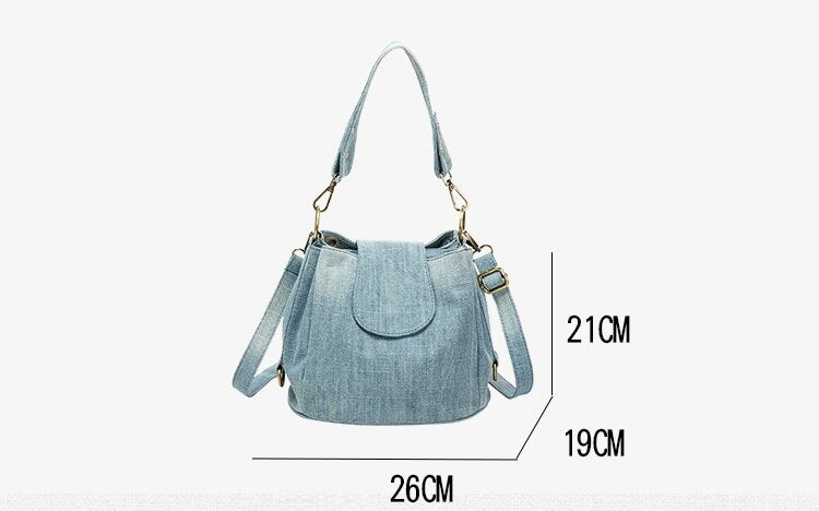 swvws  Casual Denim Bucket bag for women Shoulder Crossbody Bag Multiple pockets  ladies handbag Luxury design Female big Totes blue