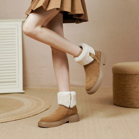 swvws Autumn Boots     NEW Winter Ankle Boots Women Round Toe Chunky Heel Short Women Boots Cow Suede Shoes Plush Warm Boots Zip Platform Shoes Women