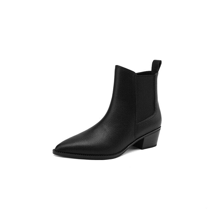 swvws  fashion inspo   NEW Autumn Boots Women Split Leather Shoes for Women Pointed Toe Chunky Heel Shoes Retro Zipper Short Boots Black Ankle Boots