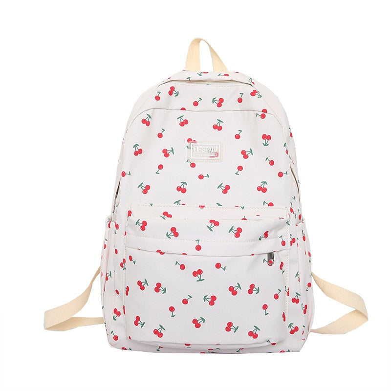 swvws New Girl Cherry Floral Travel Book Backpack Women Trendy Print School Bag Female Laptop College Backpack Fashion Lady Kawaii Bag