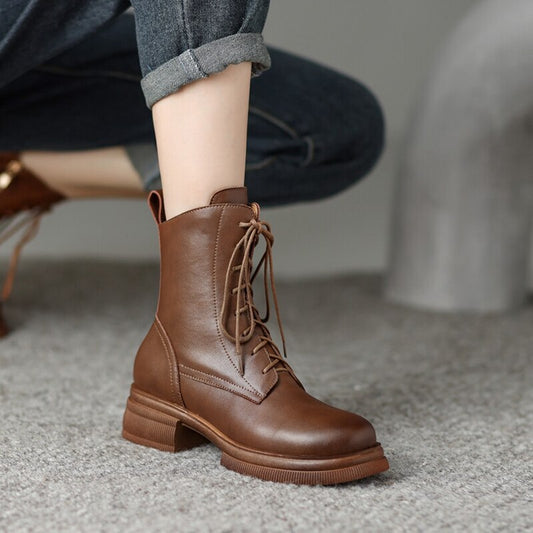 swvws  fashion inspo    Fall/Winter Shoes Women Split Leather Ankle Boots Women Round Toe Chunky Boots for Women Casual Zipper Black Women Boots