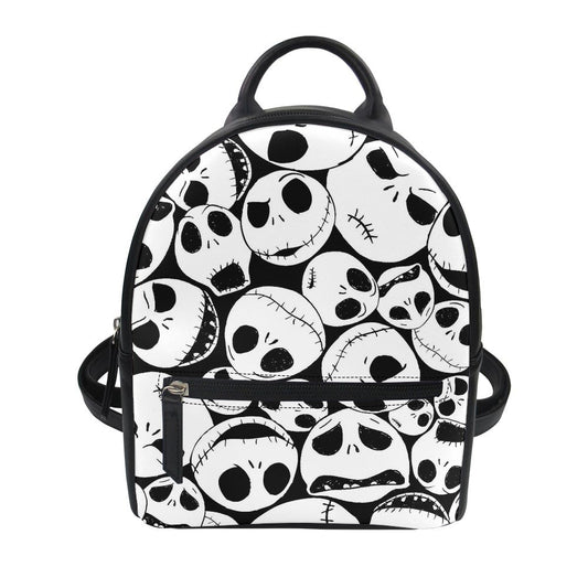 swvws  Nightmare Before Christmas Print Women's Backpack Trend PU Leather Women's Waterproof  Daily Backbags