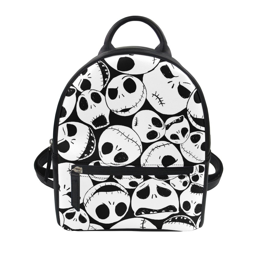 swvws  Nightmare Before Christmas Print Women's Backpack Trend PU Leather Women's Waterproof  Daily Backbags