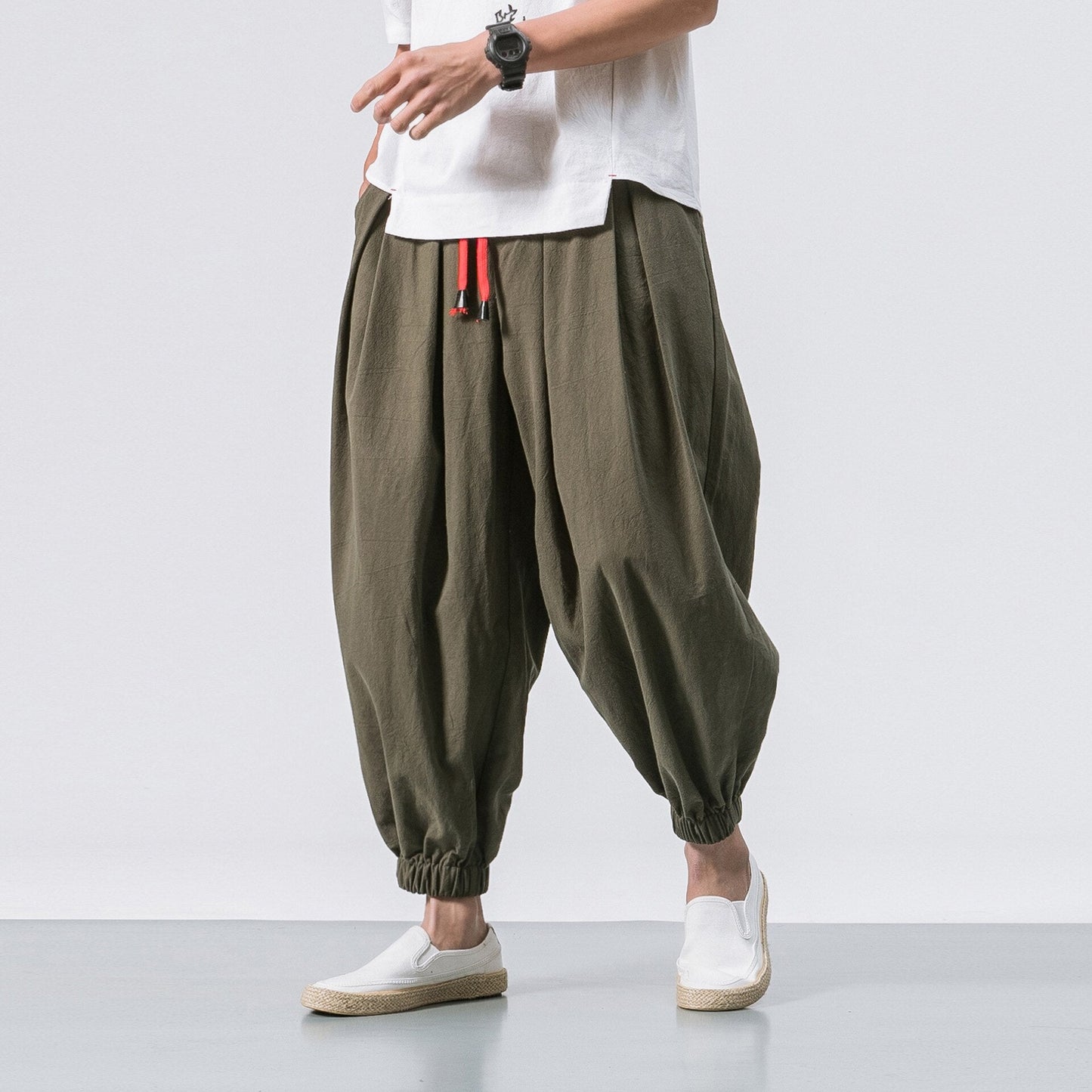 swvws Mens Vintage Hip Hop Style Baggy Jeans New Chinese Style Harem Pants Men Streetwear Casual Joggers Mens Pants Cotton Linen Sweatpants Ankle-Length Men Trousers M-5XL