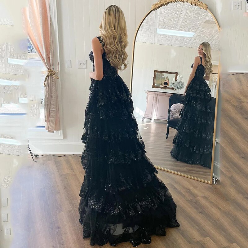 swvws  Lace Beaded Prom Dresses Split Sweet 15 Appliques Girls Birthday Evening Formal Party Quinceanera Sequins Women Gown