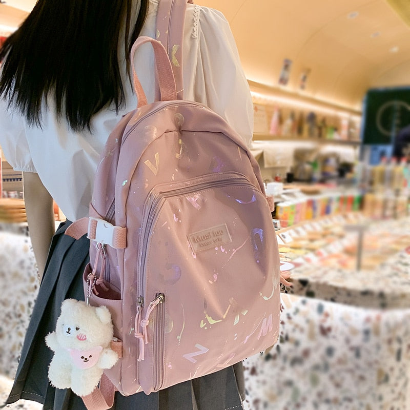 swvws Female Cute Pink College Backpack Cool Women School Bag Girl Travel Book Laptop Backpack Fashion Ladies Trendy Color Student Bag