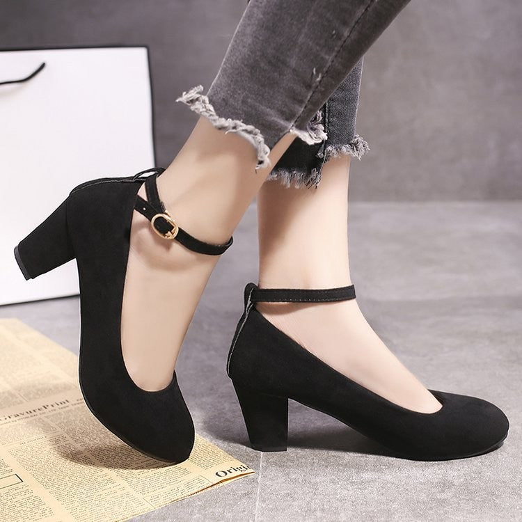 swvws Fashion Women Pumps High Heels Suede Women Shoes Chunky Ankle Work Walking Shoes Sexy Pointed Toe Pumps Ladies Party Shoe