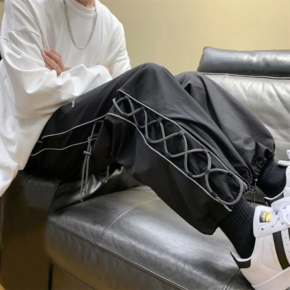 swvws Back To School  Hip Hop Men's Sports Pants Sportswear Man Black Wide Leg Trousers Male Hippie Korean Summer Men's Clothing Ankle Length