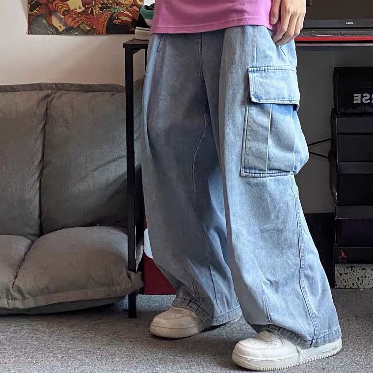 swvws Back To School  Baggy Jeans Trousers Male Denim Pants Black Wide Leg Pants Men's Jeans Oversize Cargo Korean Streetwear Hip Hop Harajuku