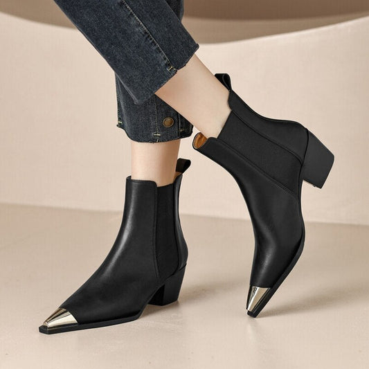 swvws  fashion inspo   NEW Fall Women Boots Pointed Toe Chunky Heel Shoes for Women Black Split Leather Shoes Winter Concise Western Boots Cowboy Boots