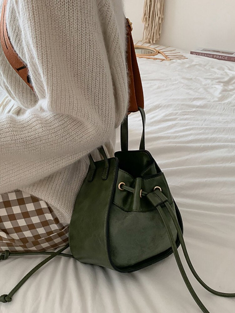 swvws  Women's Bucket Bags Female Shoulder Casual Leather For Designer  Brand Handbags Lady Pu Crossbody Drawstring Bag Purse