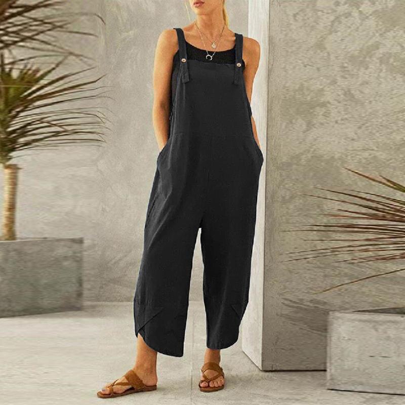 swvws Strap Women Jumpsuits Summer Casual Solid Loose Rompers Vintage Wide Leg Pants Female Homewears Fashion Playsuit With Pockets