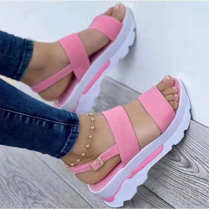 swvws Women Sandals Platform Heels Sandalias Mujer  Summer Sandals Wedges Shoes For Women Medium Heel Shoes Luxury Sandals Female