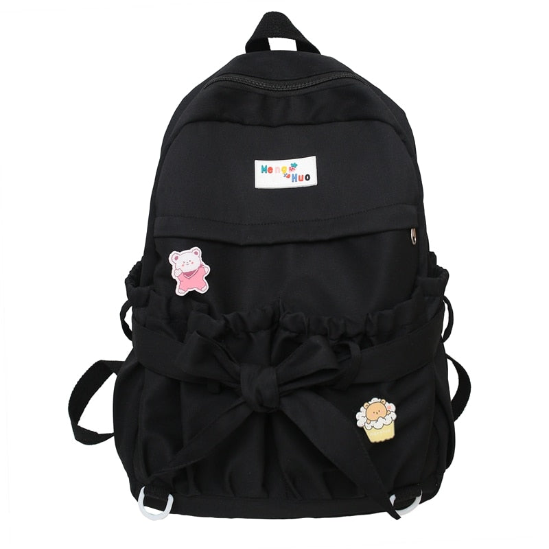 swvws Fashion Kawaii Bow Waterproof Female Laptop Backpack Ladies Nylon College Backpack Trendy Women School Bag Girl Travel Cute Bags