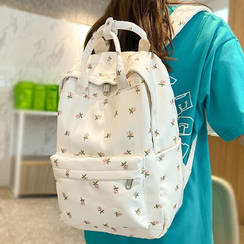 swvws Female Floral Laptop Student Bag Trendy Girl Print Cute Travel Book Backpack Fashion New Lady College Backpack Women School Bags