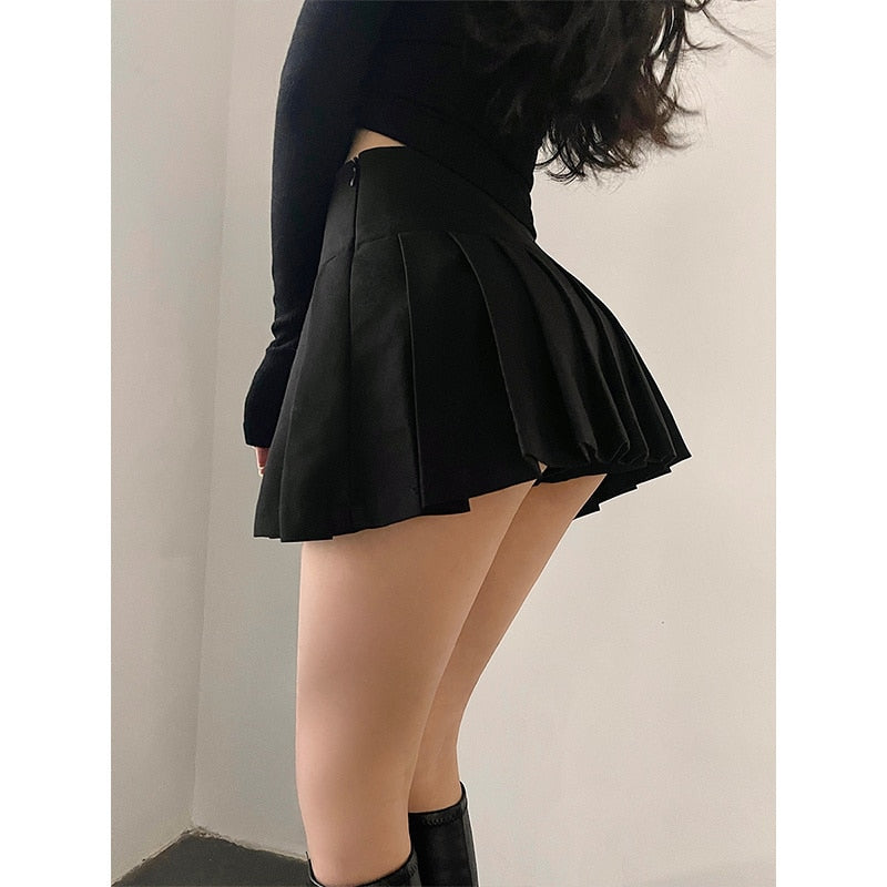 swvws Sexy High Waist Thin A-Line Safety Skorts Pleated Skirt Hot Korean Women  JK Kawaii Korean  U6AN