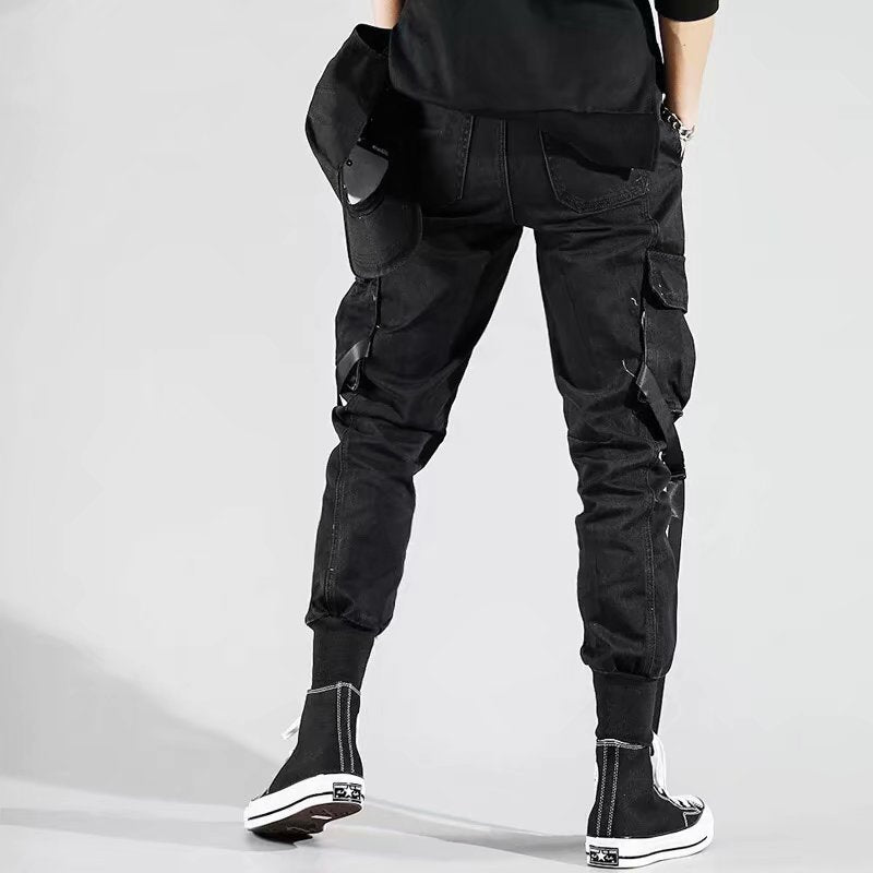 swvws Back To School  Black Cargo Pants For Men Joggers Sweatpants Cargo Trousers Male Autumn Casual Gothic Streetwear Hip Hop Ribbon