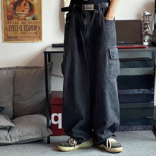 swvws Back To School  Baggy Jeans Trousers Male Denim Pants Black Wide Leg Pants Men's Jeans Loose Baggy Casual Korean Streetwear Cargo Jeans