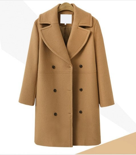 swvws Elegant Double Breasted Long Ladies Coat Oversized Outwear  Winter Women Wool Coats Casual Effects Jackets Woolen Overcoat