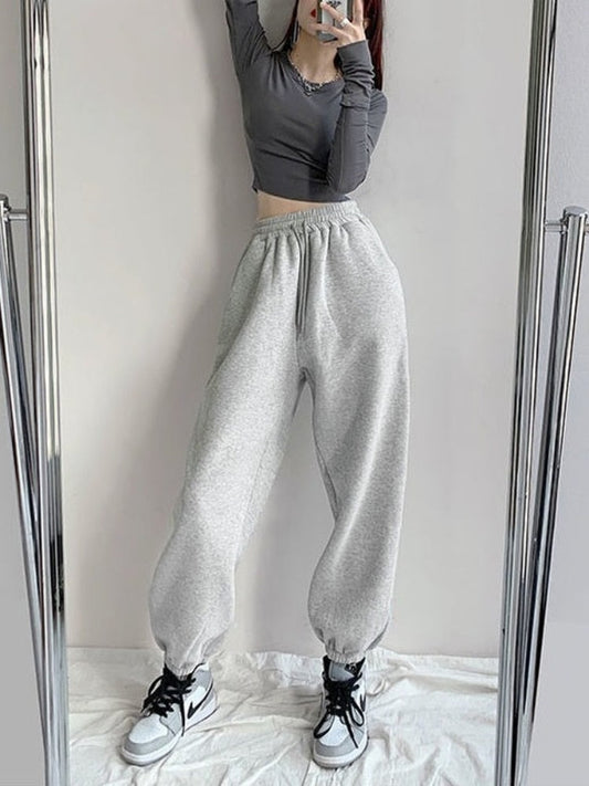 swvws Harajuku Winter Warm Gray Joggers Sports Pants Women Korean Fashion Fleece Velvet Oversize Black Jogging Sweatpants Baggy