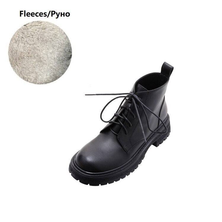 swvws Autumn Boots    NEW Autumn Shoes Women Round Toe Chunky Shoes Split Leather Ankle Boots Lace-up Short Boots for Women Solid Black Winter Boots