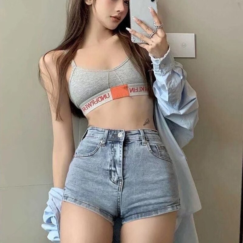 swvws Blue Denim Shorts Women Sexy High Waist Buttons Pockets Slim Fit Shorts  Summer Beach Streetwear Jeans Shorts