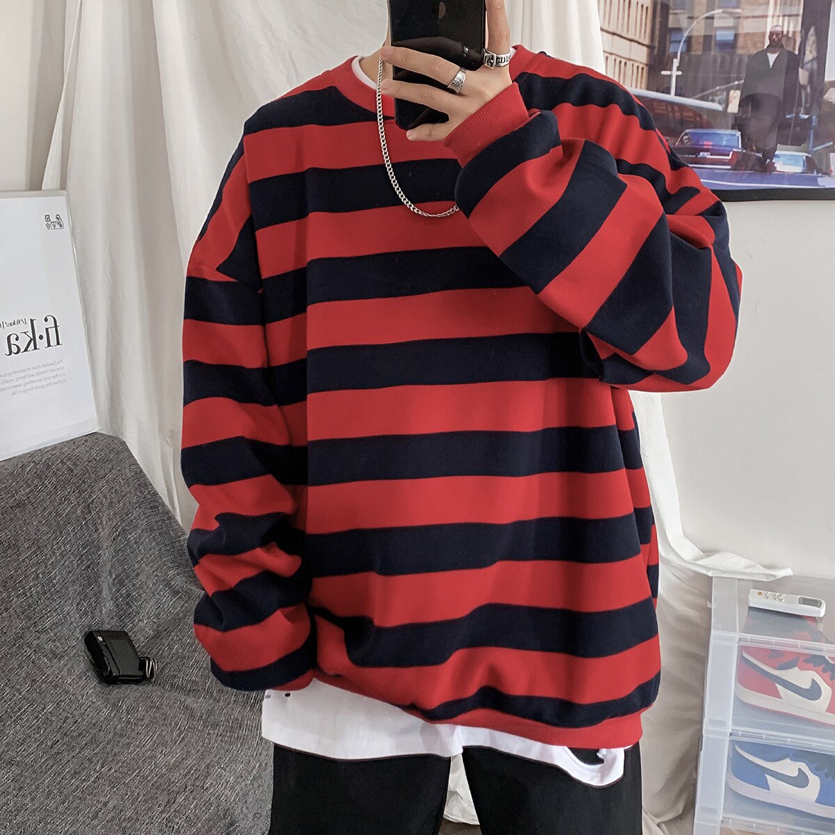 swvws Autumn Striped Sweatshirts Casual Oversized Pullovers Fashion Hip Hop Harajuku Streetwear Loose Women Jumpers Teen Couple Tops