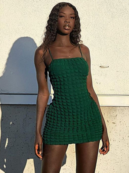 swvws  Summer New Fashion Spaghetti Strap Green Mini Dress Backless Sexy Side Bandage Bodycon Dresses for Women Party