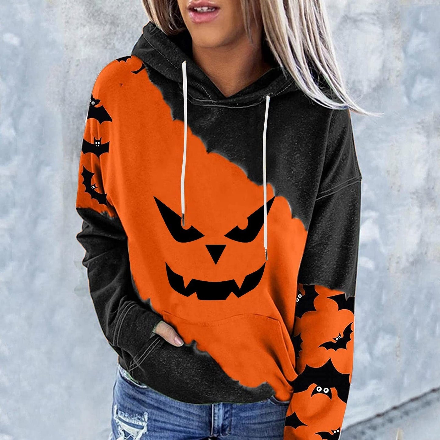 swvws Halloween Hoodies Halloween Costumes For Women Casual Long Sleeve Hooded Loose Drawstring Pumpkin Skeleton Womens Sweatshirts And Hoodies Set