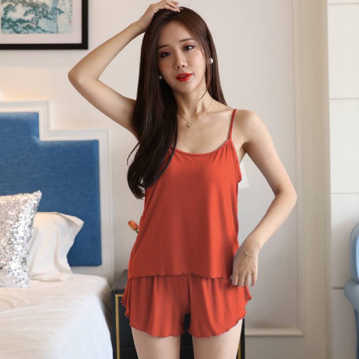 swvws 8 Colors Summer Milk Silk Sling Suit Korean Version Simple Shorts Pajamas Women's Multicolor Ladies Homewear Suit