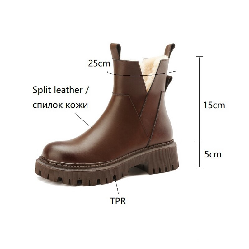 swvws Autumn Boots    Winter Women Boots Round Toe Chunky Boots for Women Split leather Shoes Women Thick Heel Boots Casual Wool Warm Boots Snow Boots