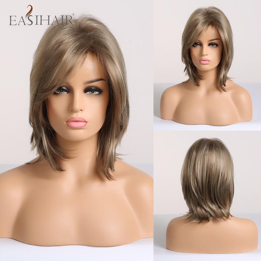 swvws  Short Hair Wig With Bangs Pixie Cut Ombre Black Ash Light Blonde Synthetic Wigs For Women Cosplay Wigs Heat Resistant