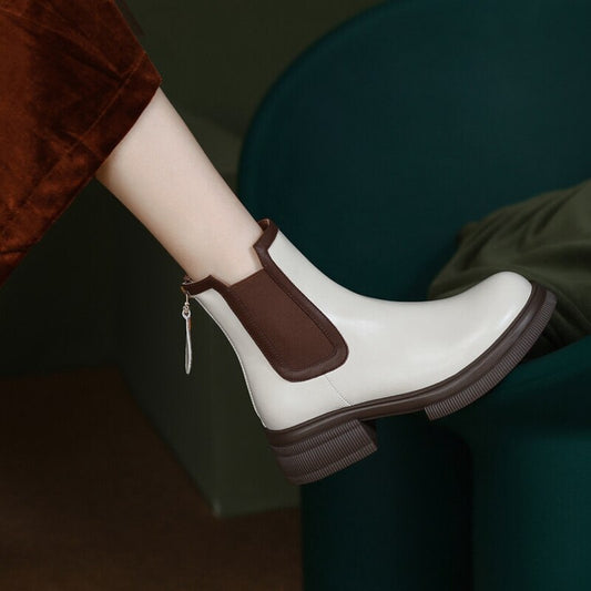 swvws Autumn Boots   Fall/Winter Shoes Women Split Leather Boots Round Toe Chunky Heel Women Boots Mixed Colors Platform Boots Women botas de mujer