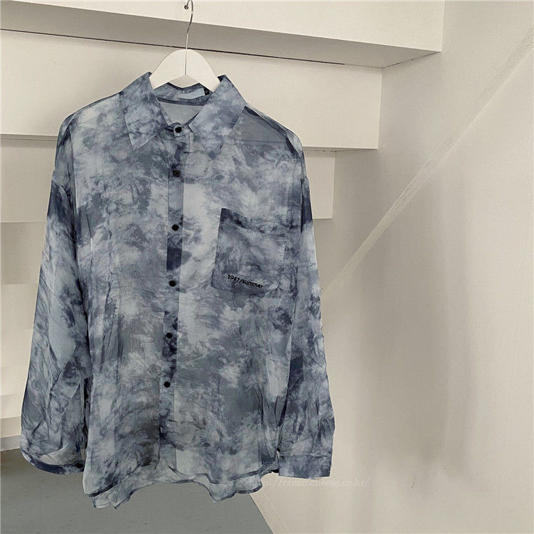 swvws Shirts Women Fashion Tie Dye Harajuku Gothic Top New Korean Loose Casual Clothes Sun-Proof Embroidery All-Match Summer Holiday