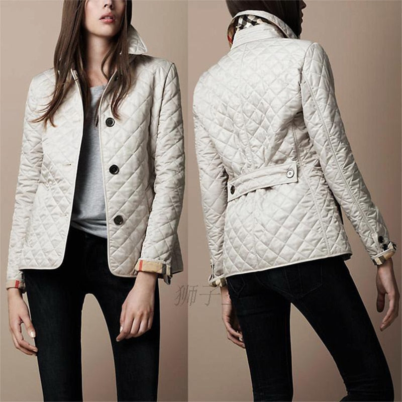 swvws Autumn And Winter Lapel Dress Slim Small Cotton Jack Female New Fashion Single-Breasted Temperament Slim Silk Cotton Warm Jacket