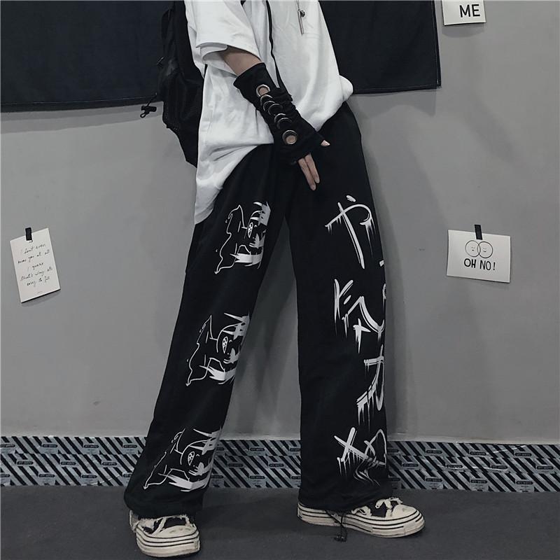 swvws Japanese Anime Print Sweatpants Women Vintage Streetwear Oversize Wide Leg Pants Jogging Casual Trousers Female Mall Goth