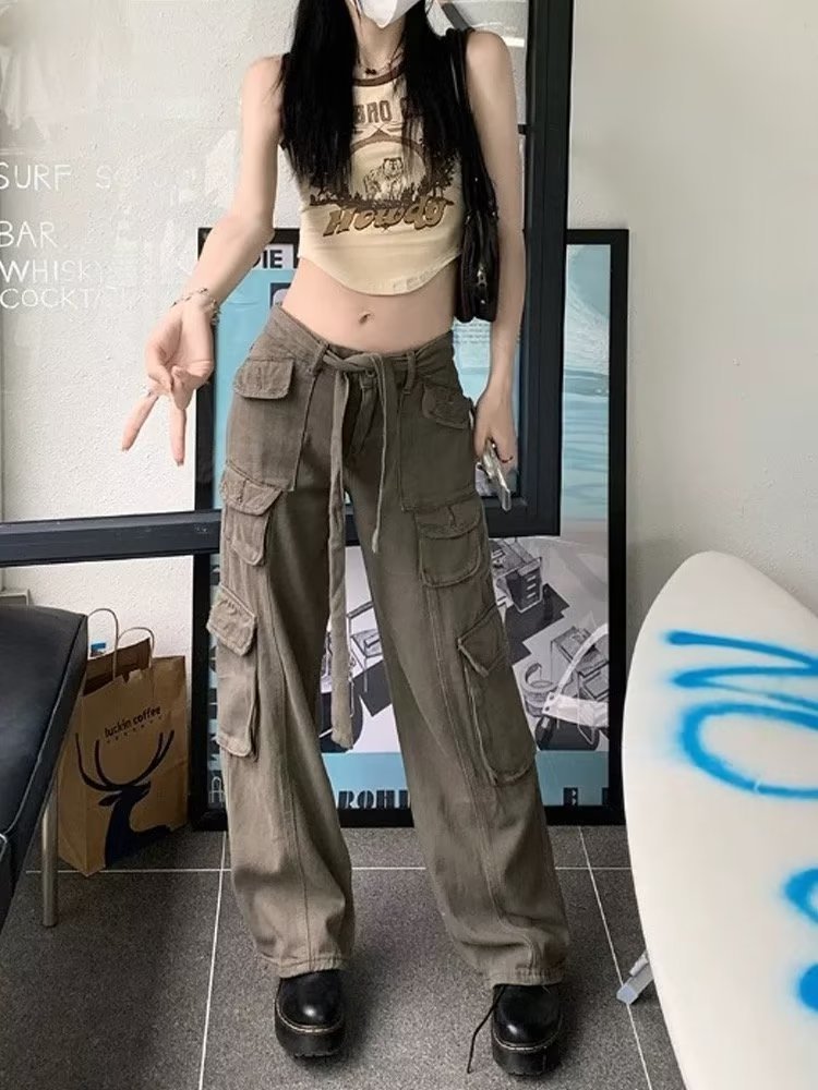 swvws trousers summer popular light-colored women's new temperament trend wide-leg pants Japanese fashion zipper jeans