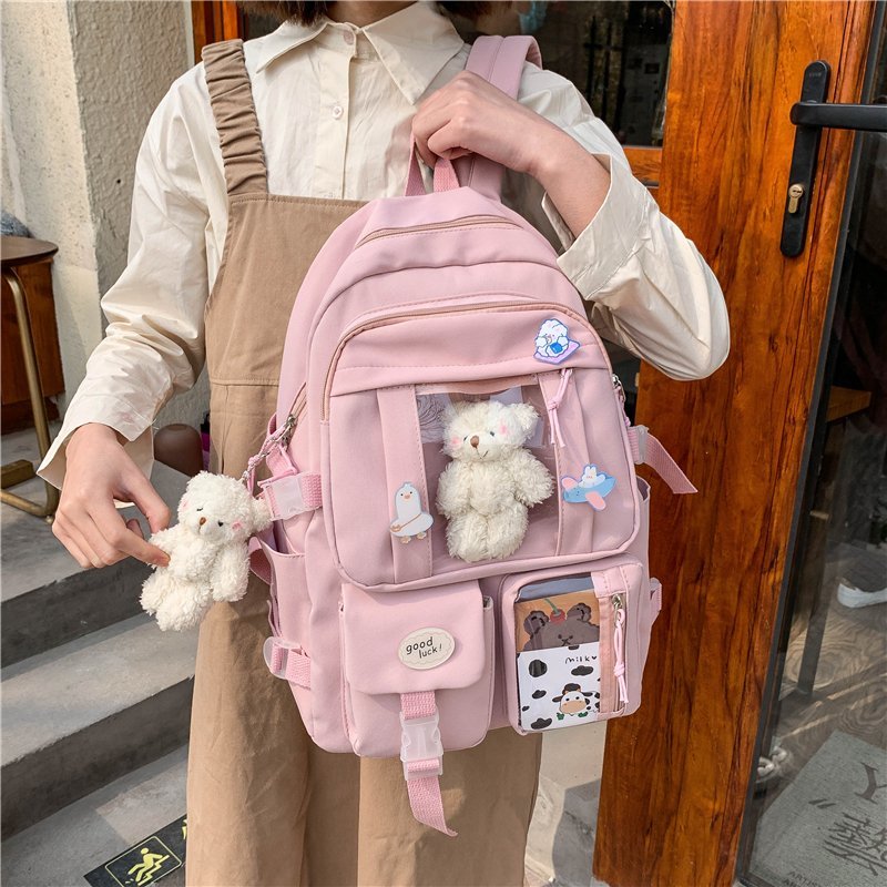 BACK TO SCHOOL  High School Girls Backpack Waterproof Multi Pockets For Teenage Harajuku Kawaii Black Women Cute Mochila SchoolBags