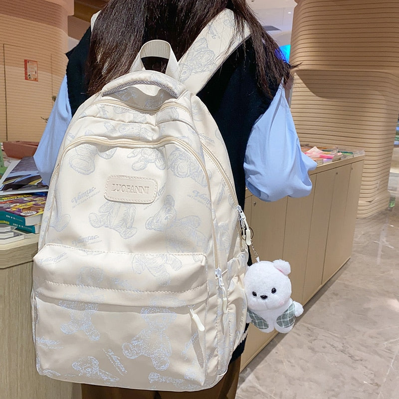 swvws New Lady High Capacity Waterproof College Backpack Girl Printing Travel Book Cute Women School Bag Fashion Laptop Student Female