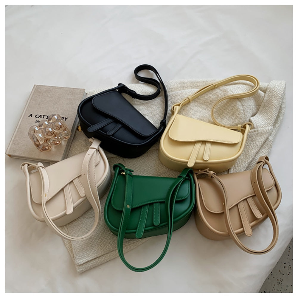 swvws Fashion Leather Saddle Bag Woman Flap Handbag New Shoulder Bags Solid Color  High Quality Luxury Small Purses All-Match