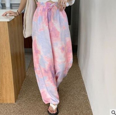 swvws Fashion Tie-Dye Casual Pants  New Summer Women's Loose Wide-Leg Pants Trousers High-Waist Straight-Leg Pants  Joggers Women