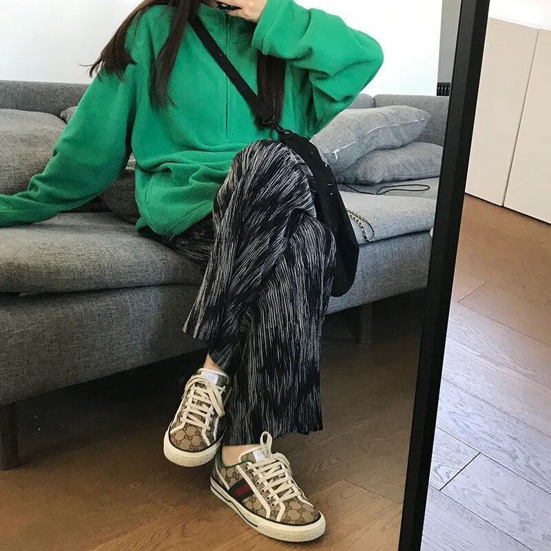 swvws Pants Women Summer Wide Leg Trousers Pleated Tie Dye Casual Elastic High Waist  Fashion Loose Harajuku All-Match Streetwear