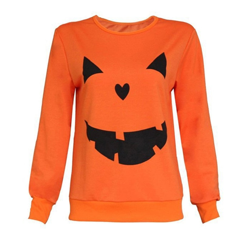 swvws Halloween Hoodies Hot Sale Women Halloween Pumpkin Print Long Sleeve Sweatshirt Pullover Tops Blouse Shirt Female Casual Hoodies Tracksuit 832710