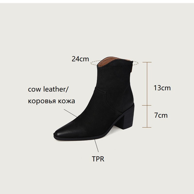 swvws Autumn Shoes    NEW Fall/Winter Women Shoes Pointed Toe Chunky Heel Boots Genuine Leather Black Boots for Women Fashion Hight Heel Modern Boots