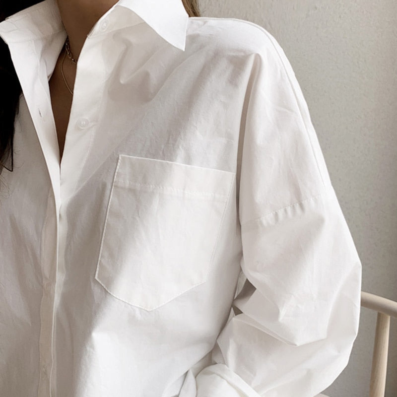 swvws Long Sleeve Cotton White Blouse Women  Oversized Loose Women Shirts Blouses Casual Office Lady Button Shirt Tops Blusa 11456