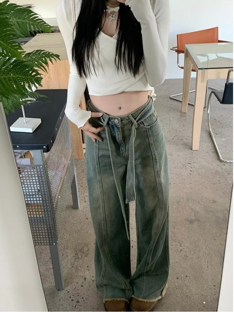 swvws Vintage Harajuku Jeans Women Clothes For Teenagers Y2k Women's Slacks Fashion Aesthetic Clothing Autumn New Products Baggy Pants